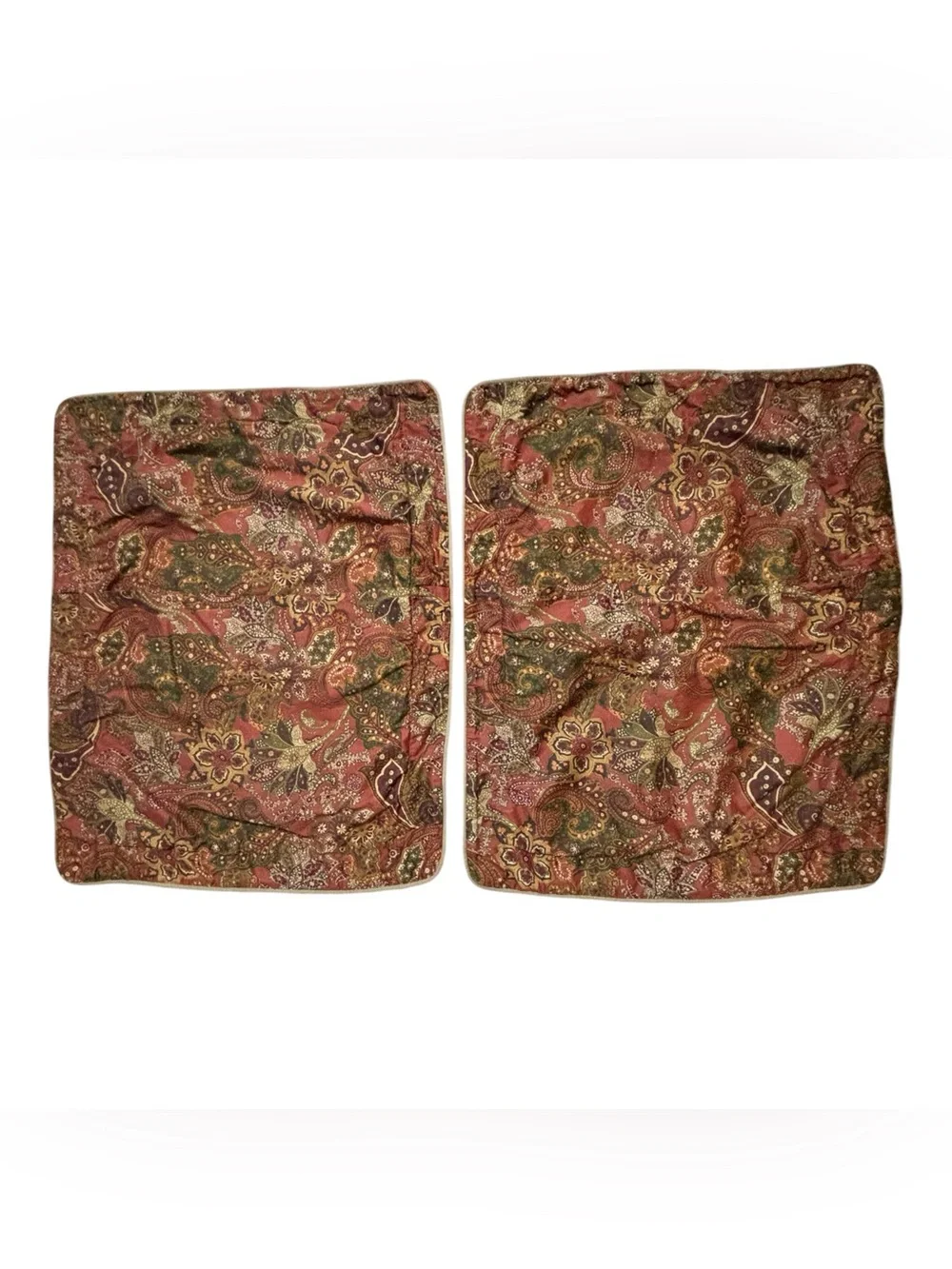 2 Chaps Ralph Lauren Chandler Paisley Pillow Shams Standard Rust Green Gold